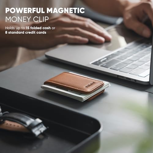 VULKIT Magnetic Money Clip Top Grain Leather Cash Holder Minimalist Design Holds Up to 15 Cash - Image 2