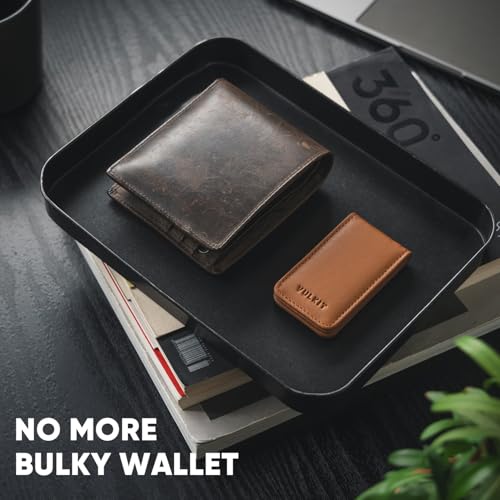 VULKIT Magnetic Money Clip Top Grain Leather Cash Holder Minimalist Design Holds Up to 15 Cash - Image 3