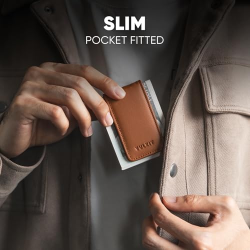 VULKIT Magnetic Money Clip Top Grain Leather Cash Holder Minimalist Design Holds Up to 15 Cash - Image 4