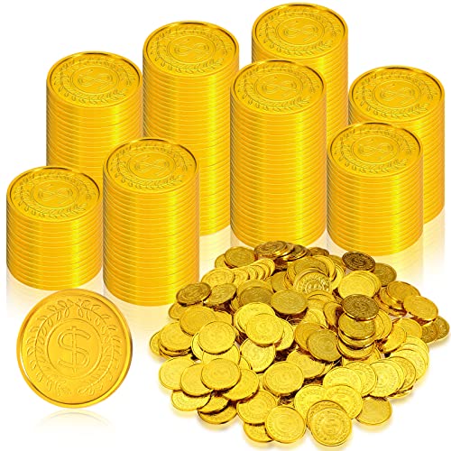 Hanaive 600 Pcs Pirate Gold Coins Plastic Treasure Play Toy Coins Fake St. Patricks Doubloon for Pirate Party Favors Supplies Treasure Hunt Game Teachers Classroom Reward - Image 1