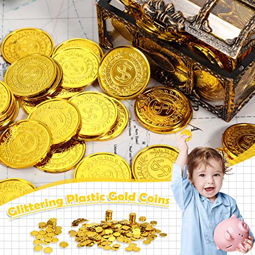 Hanaive 600 Pcs Pirate Gold Coins Plastic Treasure Play Toy Coins Fake St. Patricks Doubloon for Pirate Party Favors Supplies Treasure Hunt Game Teachers Classroom Reward - Image 4