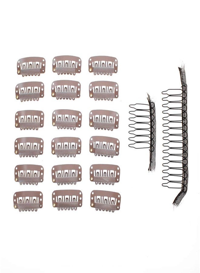 Milano Collection 20 PC Value Bundle: 18 PC Pack of Medium Size Snap Clip-ins and 2 Pack of Combs for Hair Extensions and Wigs - Tan - Image 1