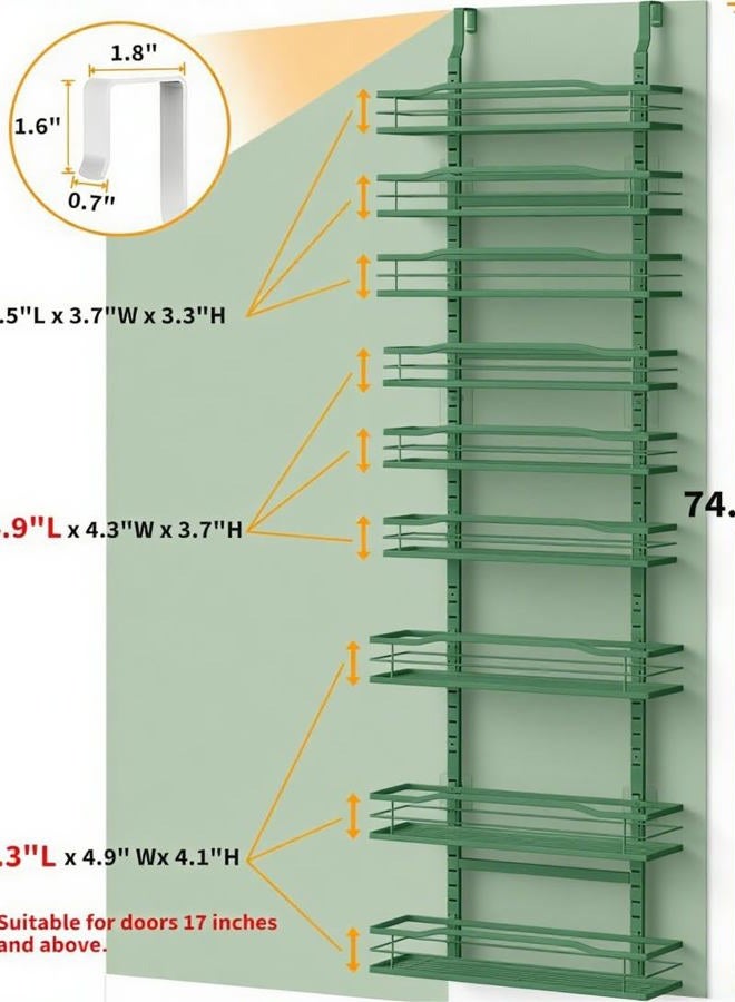 Moforoco Sage Green 9-Tier Over The Door Pantry Organizer, Pantry Organization and Storage, Black Hanging Basket Wall Spice Rack Seasoning Shelves - Image 2