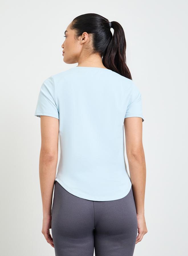 Take Two Blue Solid Round Neck Active T-Shirt - Image 4