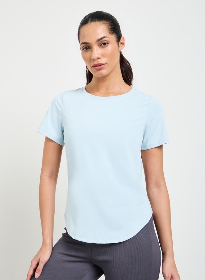 Take Two Blue Solid Round Neck Active T-Shirt - Image 1
