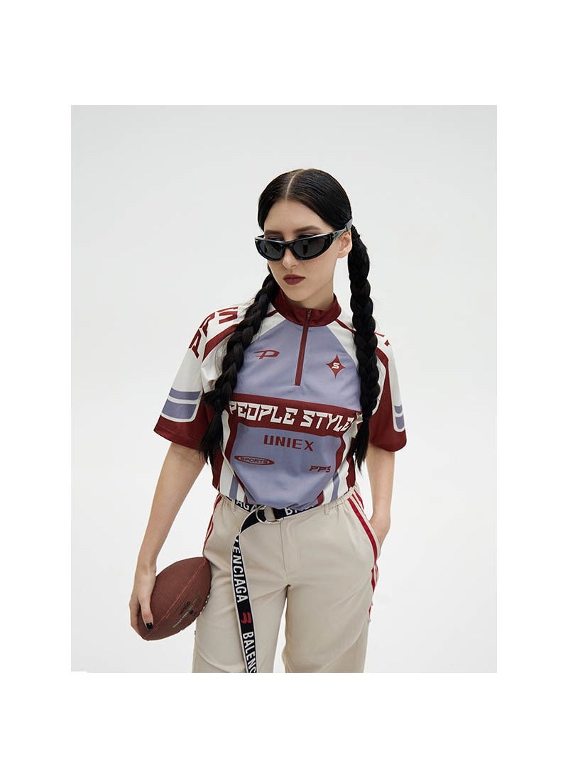 Generic - Color-Block Cycling Tee Contrast Elastic Fit red - Image 1