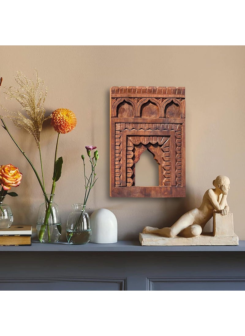 Noor Antique Designs Noor Antique Designs Handcrafted Wooden Wall Panel Decorative Arch Design 30 cm x 20 cm Traditional Carved Pattern Brown  - Image 2