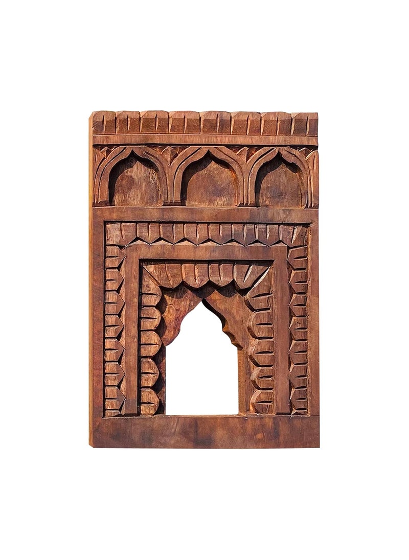 Noor Antique Designs Noor Antique Designs Handcrafted Wooden Wall Panel Decorative Arch Design 30 cm x 20 cm Traditional Carved Pattern Brown  - Image 1