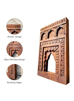 Noor Antique Designs Noor Antique Designs Handcrafted Wooden Wall Panel Decorative Arch Design 30 cm x 20 cm Traditional Carved Pattern Brown  - Image 4
