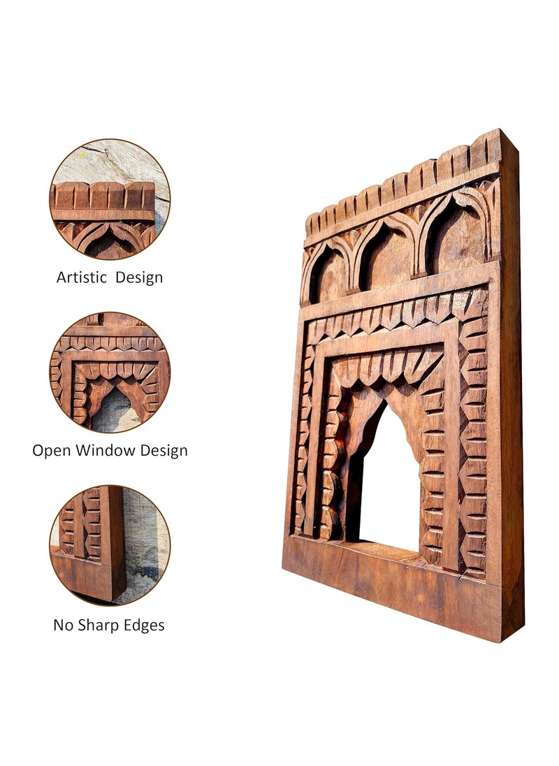 Noor Antique Designs Noor Antique Designs Handcrafted Wooden Wall Panel Decorative Arch Design 30 cm x 20 cm Traditional Carved Pattern Brown  - Image 4