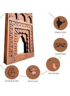 Noor Antique Designs Noor Antique Designs Handcrafted Wooden Wall Panel Decorative Arch Design 30 cm x 20 cm Traditional Carved Pattern Brown  - Image 3