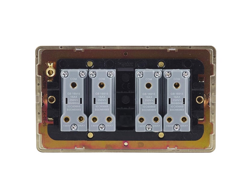 Schneider Electric Ultimate Screwless Flat Plate Switch - 4 Gang Brass - Image 4
