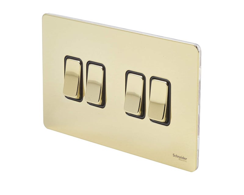 Schneider Electric Ultimate Screwless Flat Plate Switch - 4 Gang Brass - Image 2