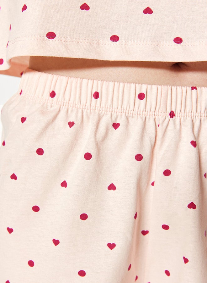 trendyol Light Pink 100% Cotton Heart Patterned T-shirt-Shorts Knitted Pajamas Set THMSS21PT1485 - Image 4