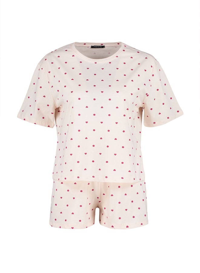 trendyol Light Pink 100% Cotton Heart Patterned T-shirt-Shorts Knitted Pajamas Set THMSS21PT1485 - Image 5