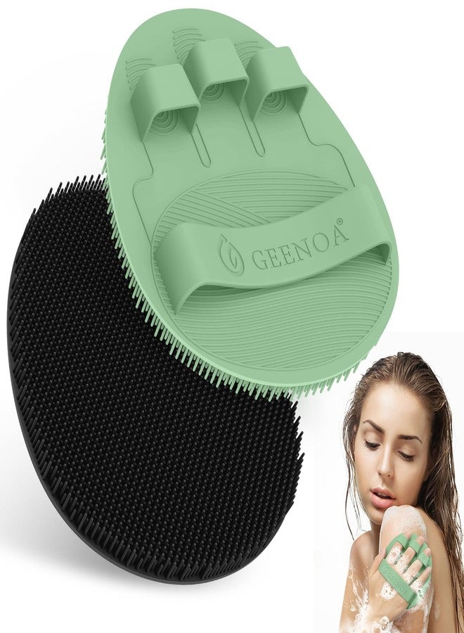 GEENOA Silicone Bath Gloves 2PC, 360° Anti-Slip & Enlarged Silicone Body Scrubber for Rich Foaming Deep Cleaning, Revolutionary No-Grip & Hand-fit Shower Scrubber for All Skin Types(Black+Green) - Image 1