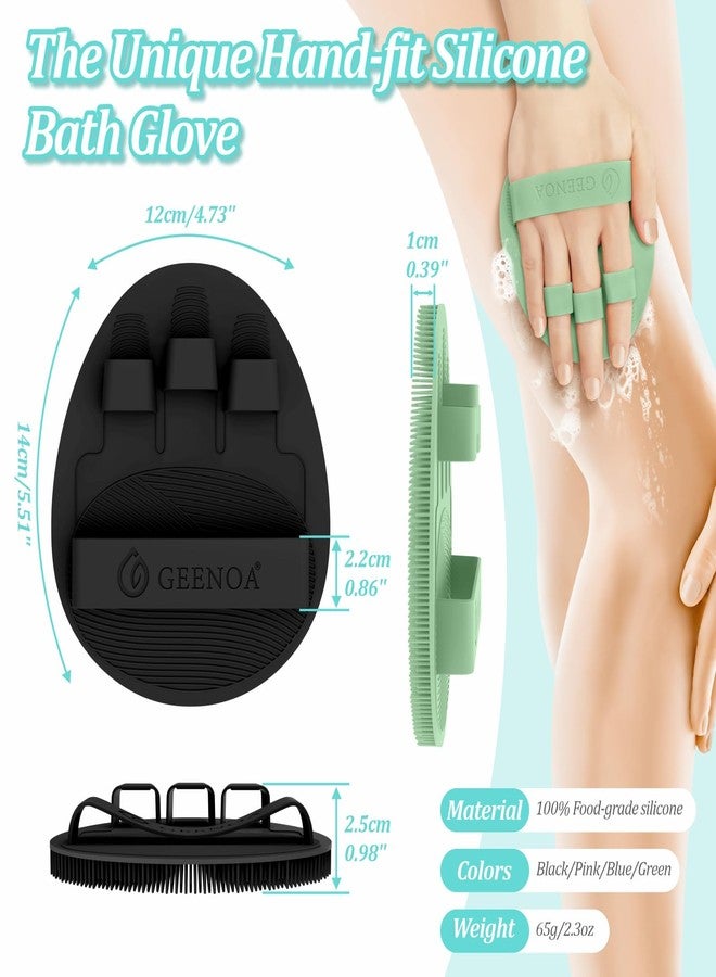 GEENOA Silicone Bath Gloves 2PC, 360° Anti-Slip & Enlarged Silicone Body Scrubber for Rich Foaming Deep Cleaning, Revolutionary No-Grip & Hand-fit Shower Scrubber for All Skin Types(Black+Green) - Image 2