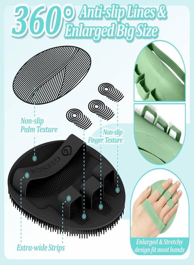 GEENOA Silicone Bath Gloves 2PC, 360° Anti-Slip & Enlarged Silicone Body Scrubber for Rich Foaming Deep Cleaning, Revolutionary No-Grip & Hand-fit Shower Scrubber for All Skin Types(Black+Green) - Image 4