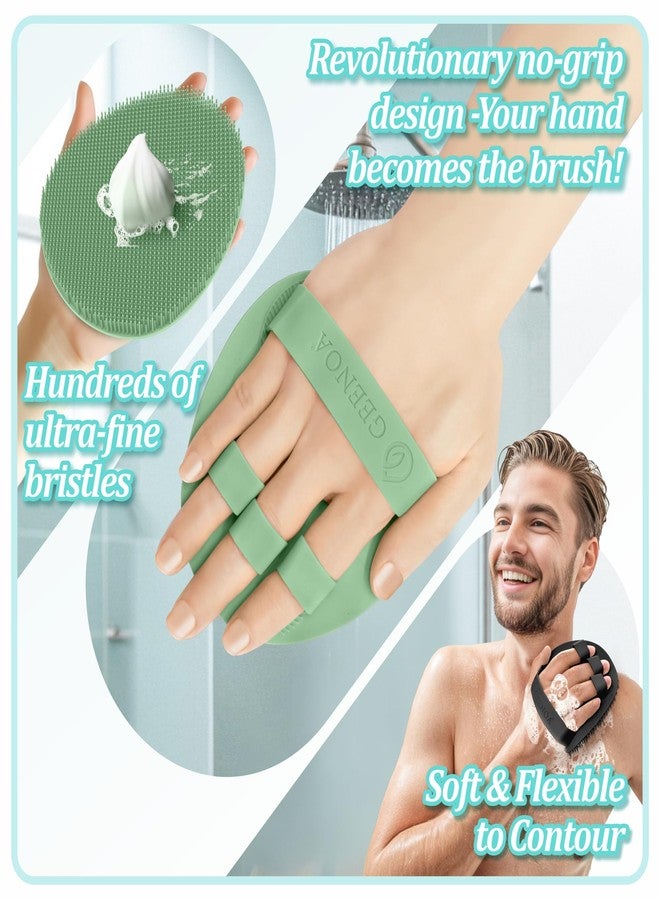 GEENOA Silicone Bath Gloves 2PC, 360° Anti-Slip & Enlarged Silicone Body Scrubber for Rich Foaming Deep Cleaning, Revolutionary No-Grip & Hand-fit Shower Scrubber for All Skin Types(Black+Green) - Image 5