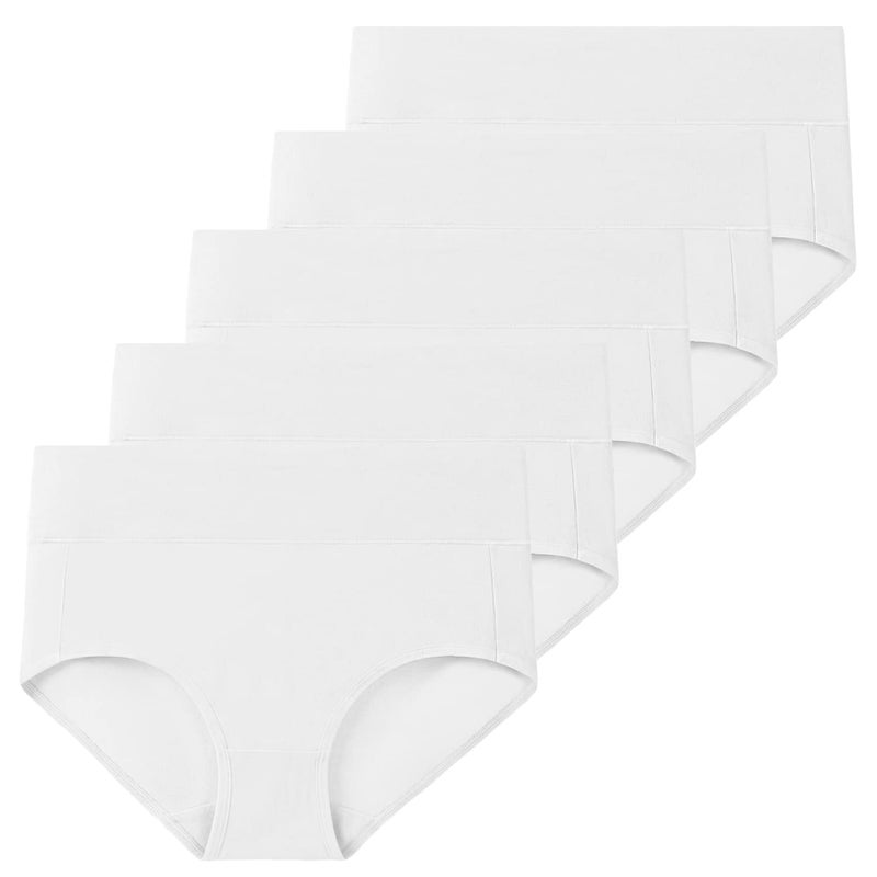 Molasus Women's Soft Cotton Underwear Briefs High Waisted Postpartum Panties Ladies Full Coverage Plus Size Underpants Pack of 5,White,Large - Image 5