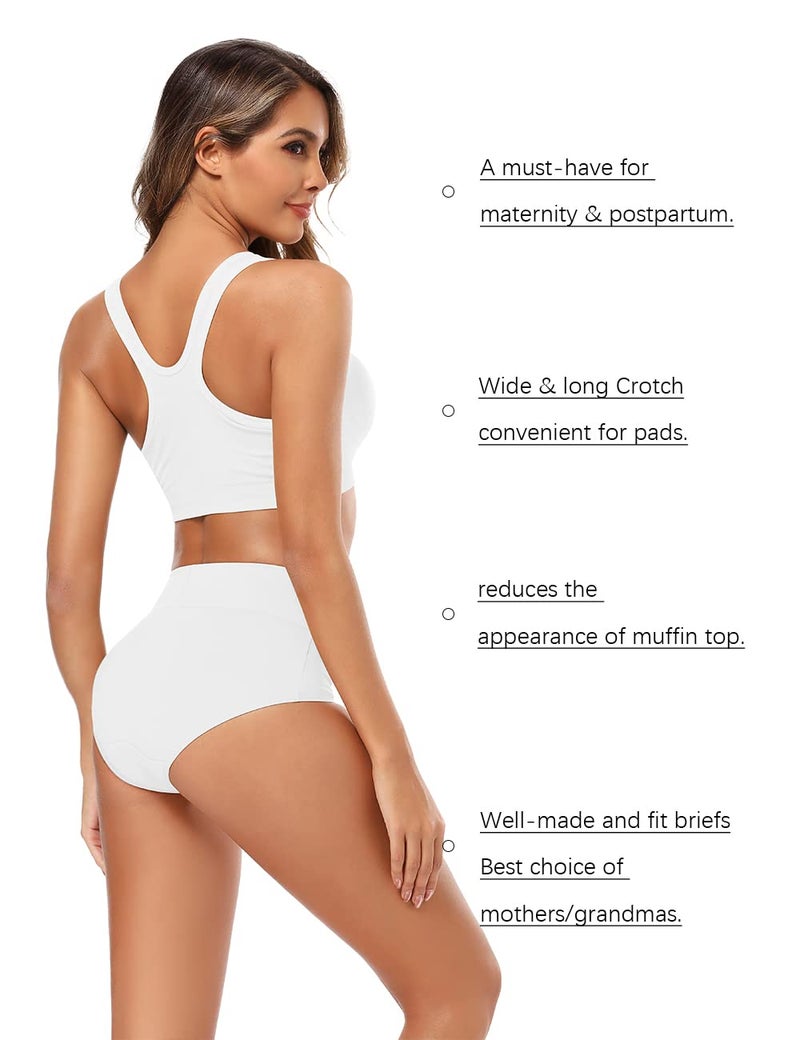 Molasus Women's Soft Cotton Underwear Briefs High Waisted Postpartum Panties Ladies Full Coverage Plus Size Underpants Pack of 5,White,Large - Image 3