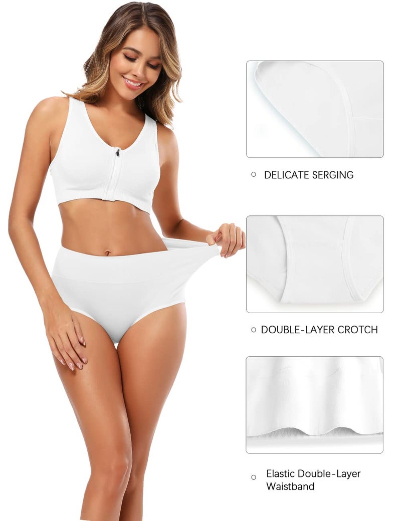 Molasus Women's Soft Cotton Underwear Briefs High Waisted Postpartum Panties Ladies Full Coverage Plus Size Underpants Pack of 5,White,Large - Image 2