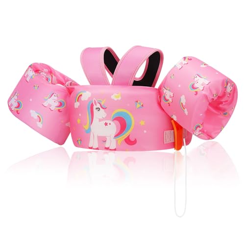 MoKo Swim Arm Band for Kids 20-30-40-50lbs, Clearance Toddler Swim Vest Cute Cartoon Swimming Wings Pool Floats Sleeve Children Water Sports Learning Swim Training Equipment, Pink & Colored Unicorn - Image 1