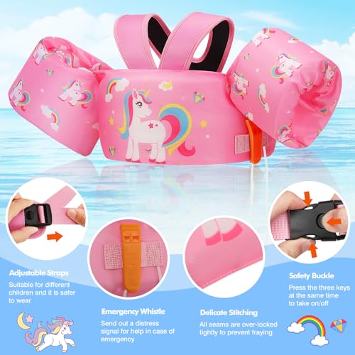 MoKo Swim Arm Band for Kids 20-30-40-50lbs, Clearance Toddler Swim Vest Cute Cartoon Swimming Wings Pool Floats Sleeve Children Water Sports Learning Swim Training Equipment, Pink & Colored Unicorn - Image 4