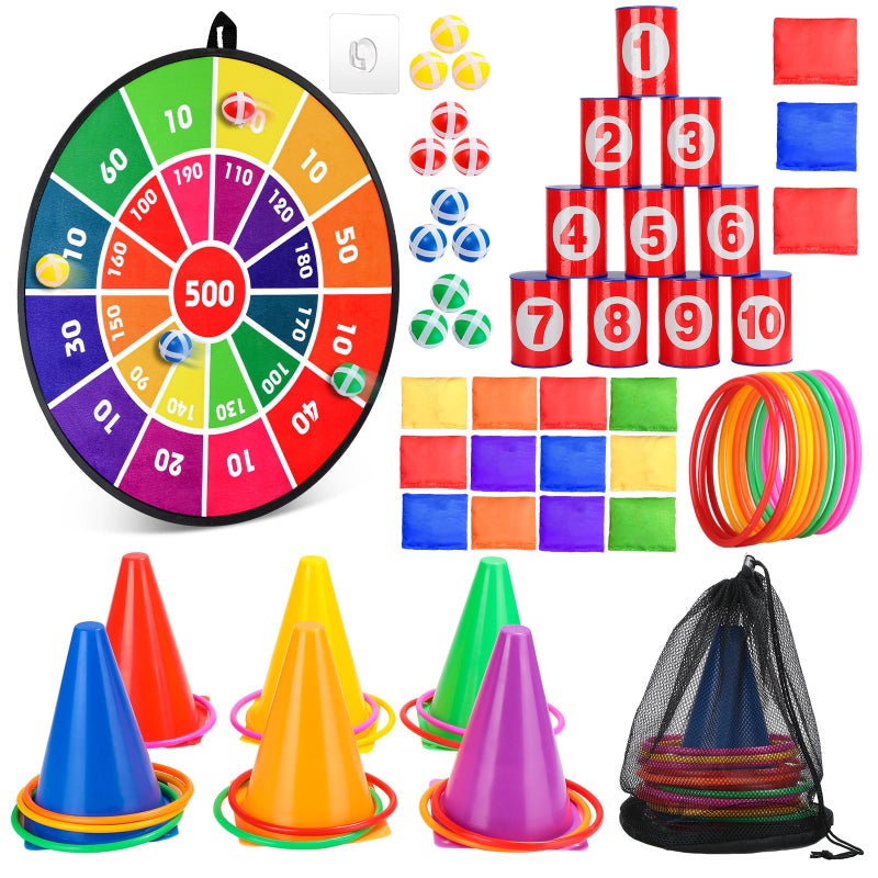 Hungdao 3 Sets Carnival Games Combo Set Dart Board with Balls Plastic Cones Ring Bean Bags Toss Game for Boys Girls Adults Family Birthday Yard Indoor OutdoorClassic Style - Image 2