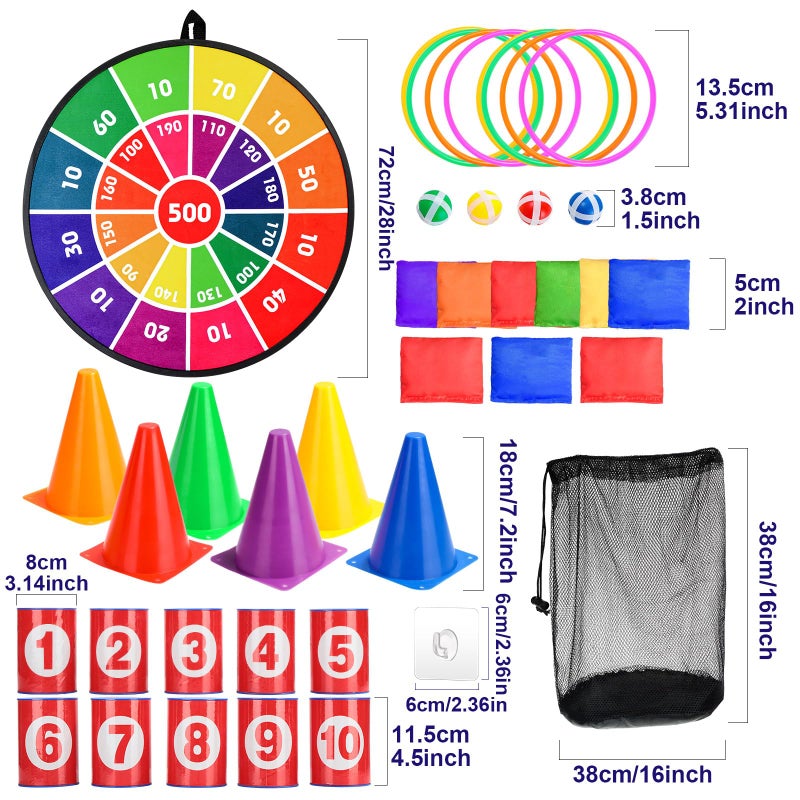 Hungdao 3 Sets Carnival Games Combo Set Dart Board with Balls Plastic Cones Ring Bean Bags Toss Game for Boys Girls Adults Family Birthday Yard Indoor OutdoorClassic Style - Image 3