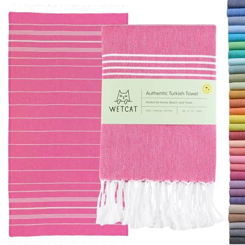 WETCAT Turkish Beach Towel Oversized (38"x71") 100% Turkish Cotton, Made in Turkey - Sand Free, Extra Large, Ultra Soft, Quick Drying, Compact & Lightweight for Travel - Fuchsia - Image 1