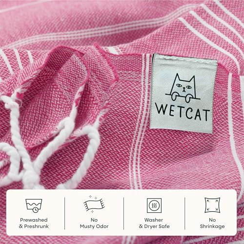 WETCAT Turkish Beach Towel Oversized (38"x71") 100% Turkish Cotton, Made in Turkey - Sand Free, Extra Large, Ultra Soft, Quick Drying, Compact & Lightweight for Travel - Fuchsia - Image 5
