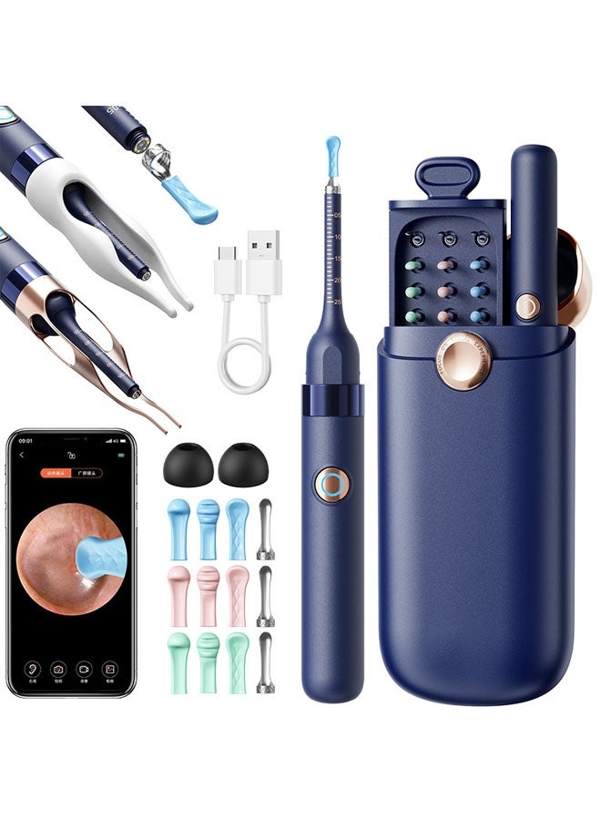 كيلا إزالة شمع الأذن، ملعقة إزالة الشمع المرئي عبر شبكة Wi-Fi، منظار أذن لاسلكي بدقة 1296 بكسل عالية الدقة مع ضوء LED لأجهزة iPhone وiPad وهواتف Android (أسود) - Image 1