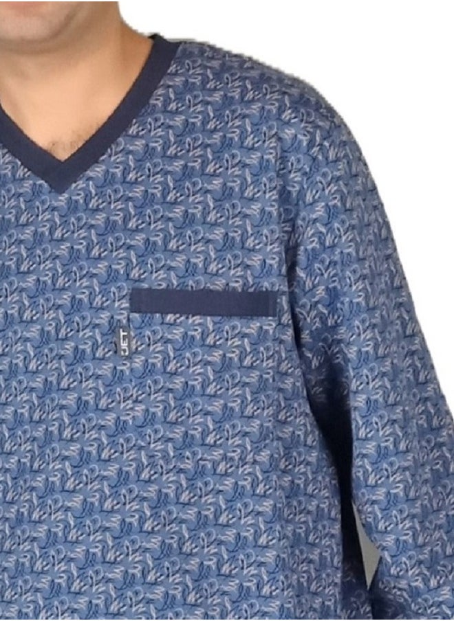 "Men Winter Pajama Set Long Sleeve & Long Pants -Navy Blue