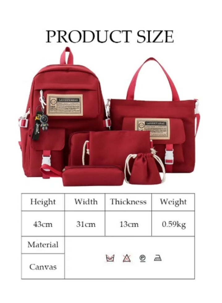 DUNISO Burgundy Minimalist Schoolbag Multi - Piece Set | Retro Hue, Practical and Eye - Catching - Image 3
