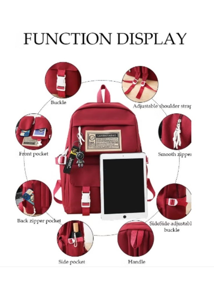 DUNISO Burgundy Minimalist Schoolbag Multi - Piece Set | Retro Hue, Practical and Eye - Catching - Image 4