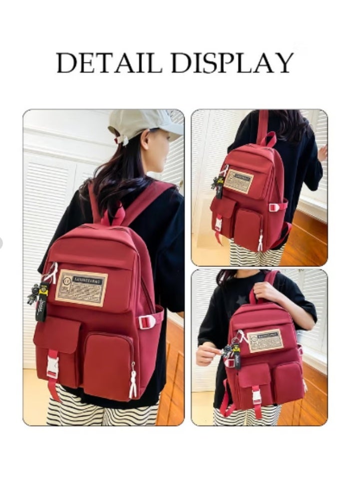 DUNISO Burgundy Minimalist Schoolbag Multi - Piece Set | Retro Hue, Practical and Eye - Catching - Image 2