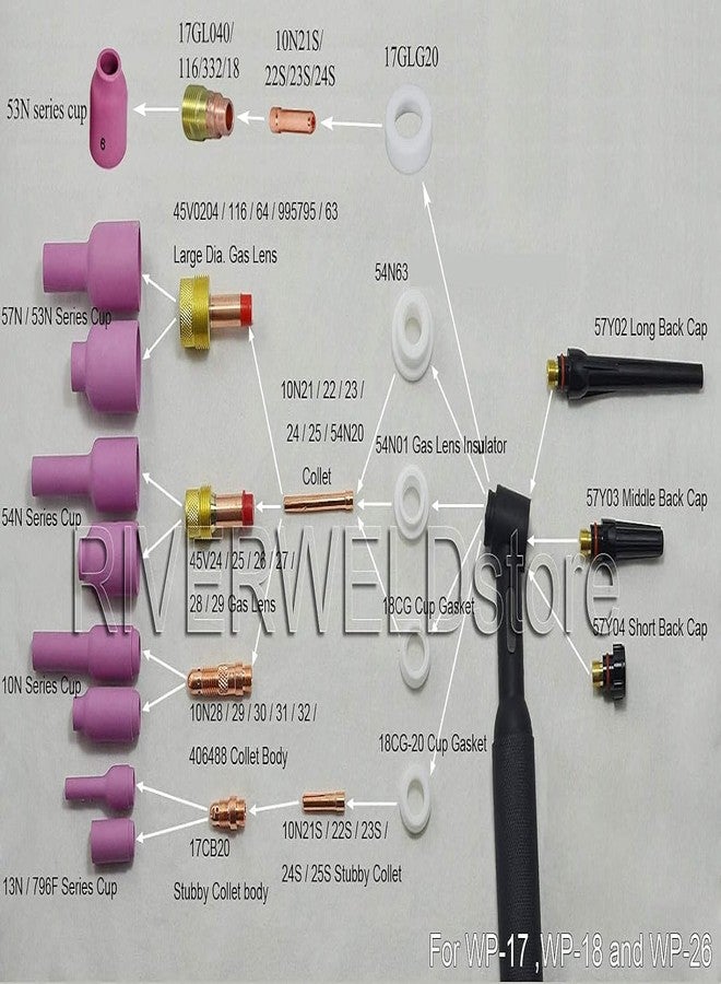 RIVERWELD TIG Back Cap 57Y04 Short Fit QQ300 PTA DB SR WP 17 18 26 TIG Welding Torch 10pcs - Image 5