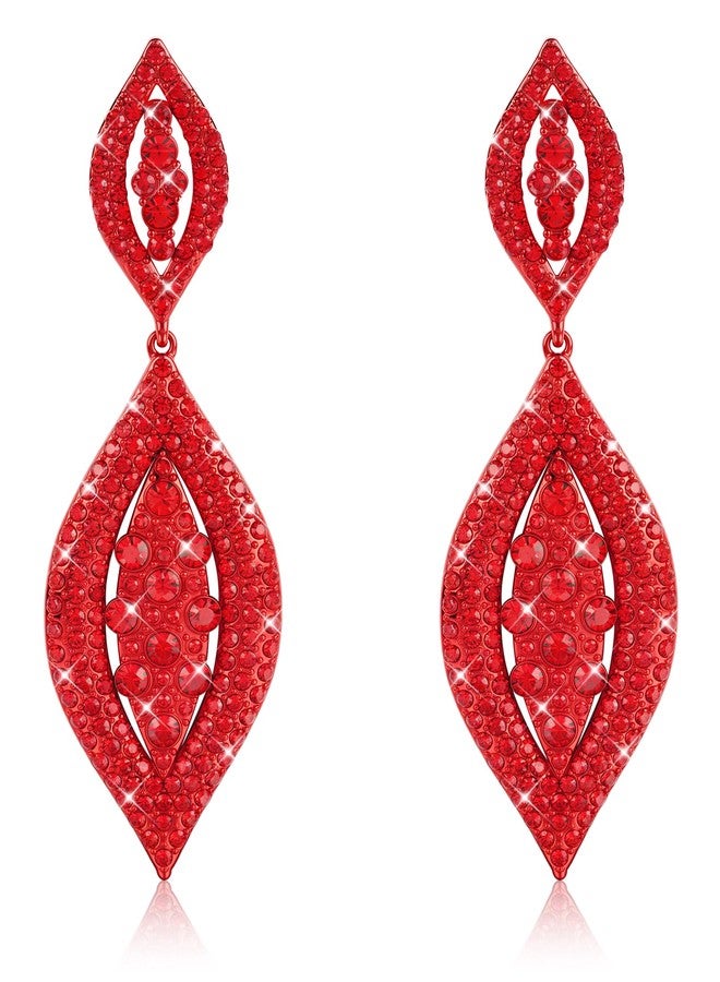 THUNARAZ Clip on Earrings for Women Glitter Rhinestone Crystal Wedding Bridal Earring Non Piercing Dangle Earrings Fashion Jewelry Red - Image 1