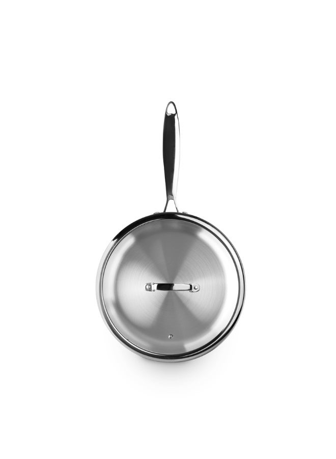 ibili قدر طهي ثلاثي طبيعي 28 سم مع غطاء زجاجي، من الفولاذ المقاوم للصدأ ثلاثي الطبقات ونواة من الألمنيوم، غير لاصق، آمن للاستخدام على الموقد والفرن، آمن في غسالة الصحون، طهي صحي، سهل التنظيف، أدوات طهي صديقة للبيئة - Image 1