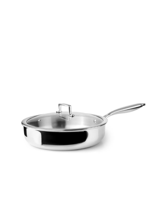 ibili قدر طهي ثلاثي طبيعي 28 سم مع غطاء زجاجي، من الفولاذ المقاوم للصدأ ثلاثي الطبقات ونواة من الألمنيوم، غير لاصق، آمن للاستخدام على الموقد والفرن، آمن في غسالة الصحون، طهي صحي، سهل التنظيف، أدوات طهي صديقة للبيئة - Image 2