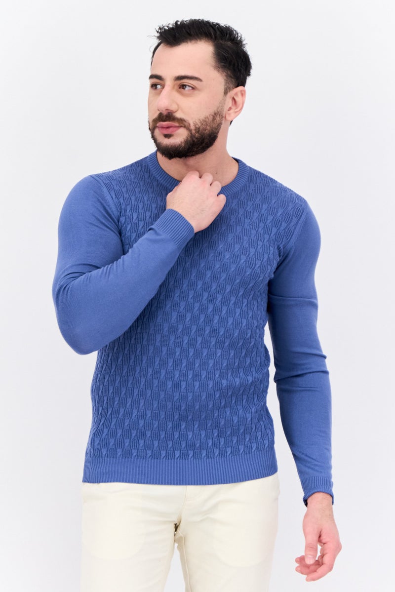 Sorbino سويت شيرت رجالي بأكمام طويلة وياقة دائرية، لون أزرق رمادي - Image 1