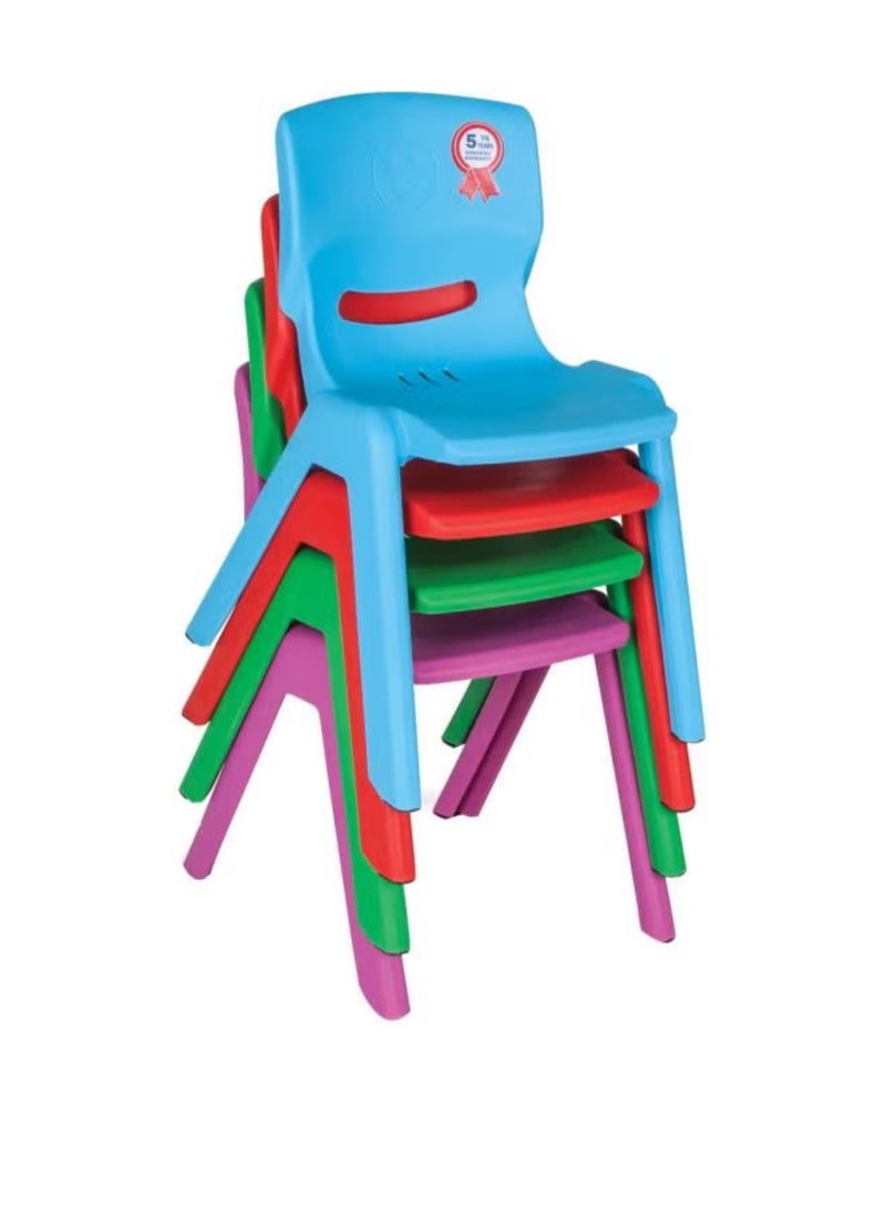 A set of 4-piece plastic children's chairs, multi-colored