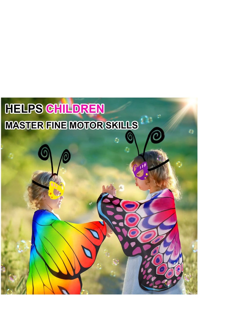 4 Pack Kids Fairy-Butterfly-Wings-Costume, Antenna Mask and Rainbow Tutu,  Butterfly Wings Cape & Mask, Child Cosplay Party-Favors Toys Gifts - Image 3