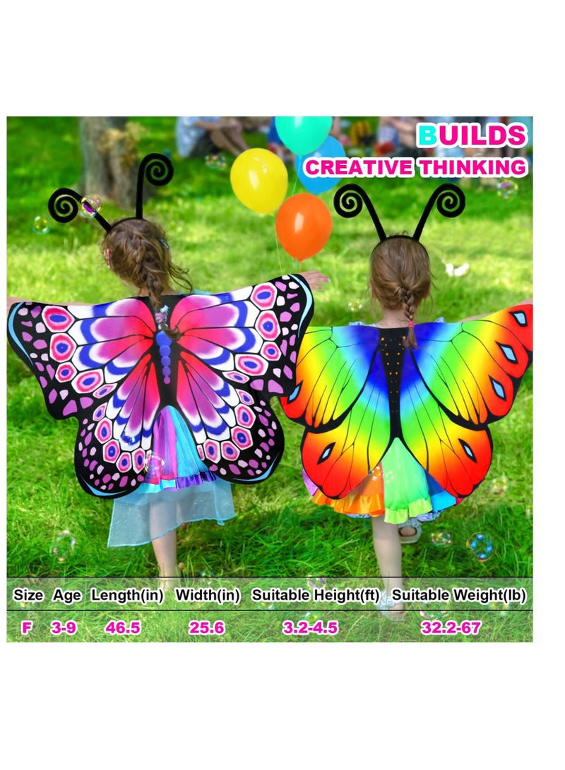 4 Pack Kids Fairy-Butterfly-Wings-Costume, Antenna Mask and Rainbow Tutu,  Butterfly Wings Cape & Mask, Child Cosplay Party-Favors Toys Gifts - Image 2