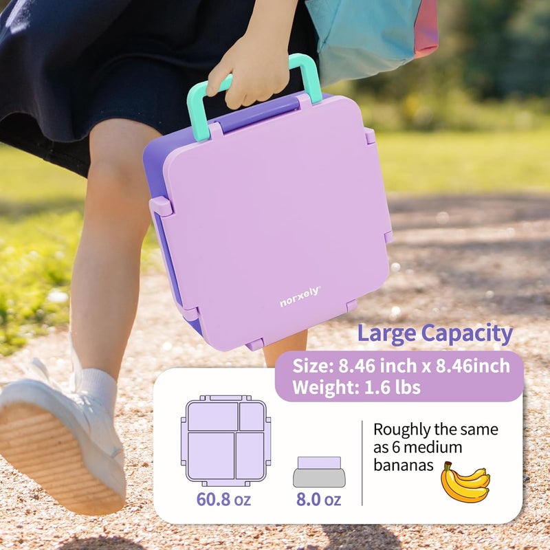 Norxely Bento Box for Kids with Thermos, [Large Capacity] Insulated Kids Lunch Box with 4 Compartment for Ages 3+, Drop-Proof & Dishwasher Safe Lunchbox Container Light Purple - Image 5