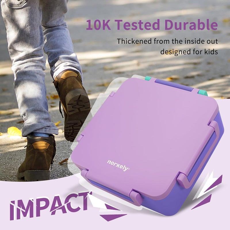 Norxely Bento Box for Kids with Thermos, [Large Capacity] Insulated Kids Lunch Box with 4 Compartment for Ages 3+, Drop-Proof & Dishwasher Safe Lunchbox Container Light Purple - Image 3