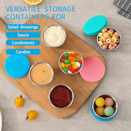 Freshmage [6 Pack 2.4oz] Stainless Steel Dressing Container with Silicone Lids, Reusable Leakproof Condiment Containers Small Sauce Container Sets - Image 3
