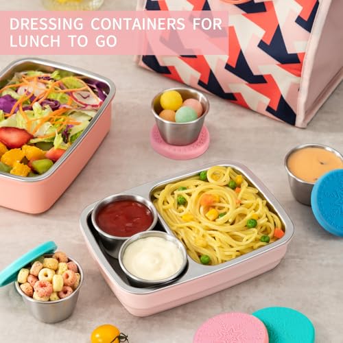 Freshmage [6 Pack 2.4oz] Stainless Steel Dressing Container with Silicone Lids, Reusable Leakproof Condiment Containers Small Sauce Container Sets - Image 5