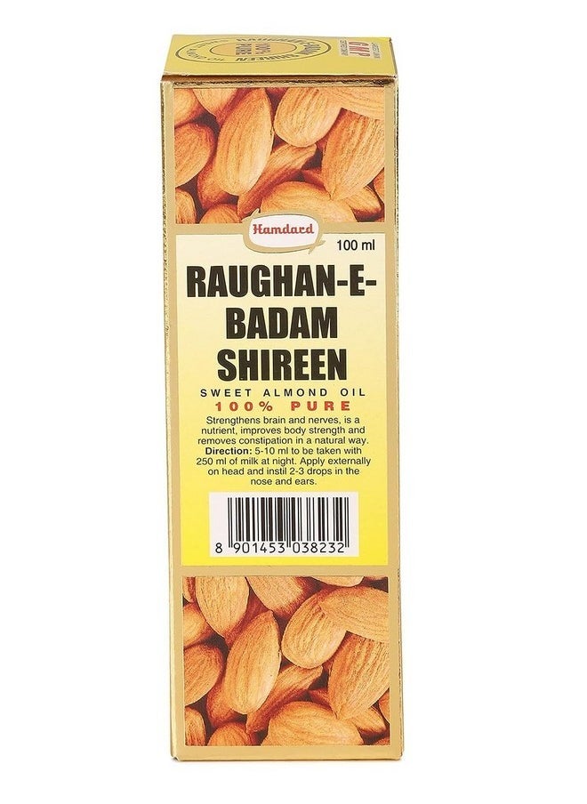 Hamdard Raughan-E-Badam Shireen Sweet Cold Pressed 100% Pure And Natural Almond Oil -(100 Ml)-Pack Of 3  - Image 1